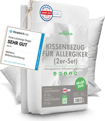 Produktbild von Welldora - Milbenbezug Kissen 44x135 für Seitenschläferkissen - Allergiker Kissenbezug fachärztlich getestet - Premium Encasing gegen Milben Bettwanzen - Allergiker Bettwäsche