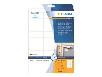 Obrázok produktu pre Atramentové etikety A4 biela 63,5x29,6 mm matná fólia odolná voči poveternostným vplyvom 270 ks.