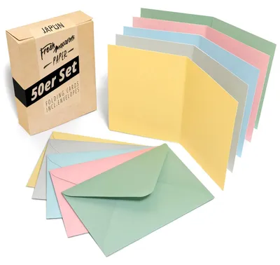 Productafbeelding van Vouwkaarten wenskaarten - 50 stuks met enveloppen - A6 - Pastelmix
