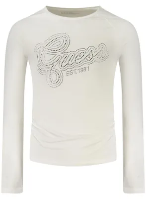 Image de T-shirt à manches longues blanc pour filles, orné de strass et de détails contrastants