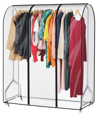 Image de Housse transparente pour portemanteau, 127 x 50 cm, avec 2 fermetures à glissière, grande housse de protection pour cintres, housse anti-poussière pour portemanteau