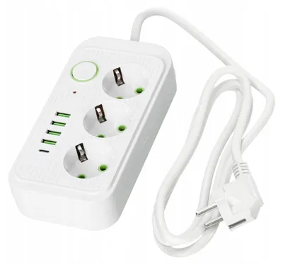 Image de Multiprise Kobi 3 prises 1,5m avec terre, interrupteur, 5x USB BLANC