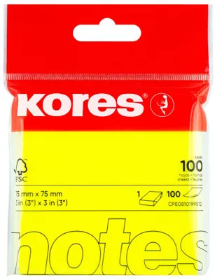 Produktbild von Kores Haftnotizen "NEON" 75 x 75 mm blanko neon-gelb 100 Blatt