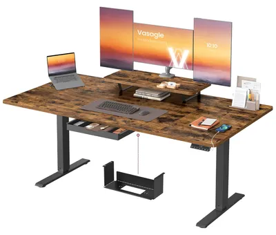 Image de VASAGLE, bureau réglable en hauteur, 160 x 80 cm, avec port USB-C – Couleur marron vintage