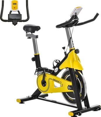 Produktbild von Fahrradtrainer h?henverstellbarer Heimtrainer Fitnessfahrrad Rollentrainer mit Riemenantrieb LCD-Display Stahl ABS Gelb+Schwarz 45.5 x 100 x 101-113 cm