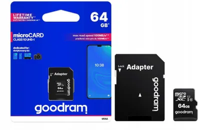 Zdjęcie produktu dla GOODRAM Karta Pamięci MicroSD 64GB CL10 UHS I + Adapter