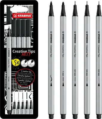 Produktbild von STABILO Creative Tips Fineliner Set ARTY 88/Flamaster Pen 68/Flamaster Pen 68 brush Kartonetui 5-teilig schwarz 89/5-1-20