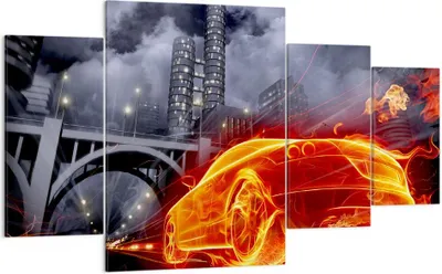 Produktbild von Bild auf Leinwand - Leinwandbild - Auto Flammen Räder - 160x90cm - Wand Bild - Wanddeko - Leinwanddruck - Bilder - Kunstdruck - Wanddekoration - Leinwand bilder - Wandkunst - DL160x90-0209