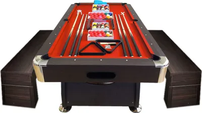 Produktbild von Billardtisch Billard 8FT VINTAGE ROT Billard-Spiel mit Containerbänke NEUE