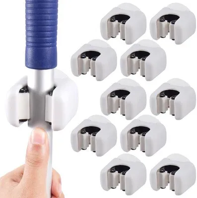 Image de Ibenzoa® : Lot de 10 supports muraux – Supports en ABS gain de place avec clips en silicone antidérapants, adhésifs et résistants à l'eau, pour balais, serpillères, garages et jardins