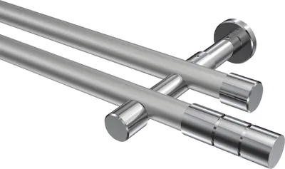 Produktbild von Interdeco Gardinenstange / Vorhangstange Silbergrau / Chrom, Typ Prestige Elanto (Rillenzylinder) ohne Ringe, 20 mm Ø 2-läufig, 420 cm