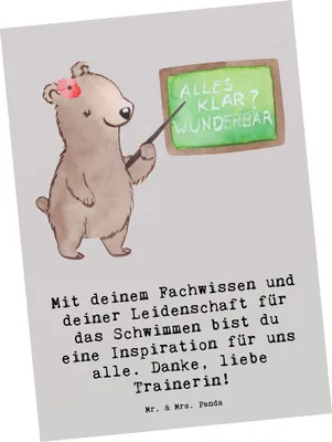 Produktbild von Mr. & Mrs. Panda Postkarte Schwimmen Trainerin Inspiration - Grau Pastell - Geschenk, Danksagung, Postkarten, Hingabe, Sportart, Unterstützung, einzelkarte, Fotokarte