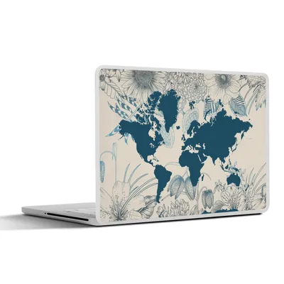Produktbild von MuchoWow® Laptop Aufkleber Sticker Cover Weltkarte - Blau - Blumen 30x22 cm - Laptop-Sticker