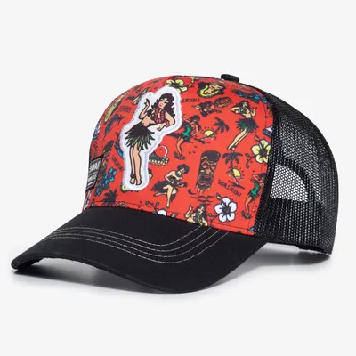 Produktbild von KING KEROSIN Trucker Cap Im Hawaiianischen Look Hawaii Honolulu Rot One Size