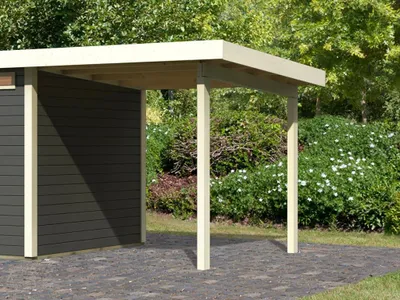 Produktbild von KARIBU Weiß 28 mm Kulpin 6 Anbaudach, Gartenhaus Schleppdach, Stauraum Erweiterung, Einfache Montage, Massivholz Fichte, Seitenwand Rückwand