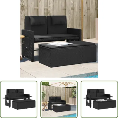 Produktbild von The Living Store Gartenbank Verstellbar mit Kissen Schwarz Poly Rattan