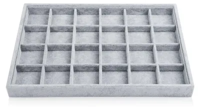 Image de Organisateur de bijoux empilable - 24 compartiments - 35 x 24 x 3,5 cm - Gris velours