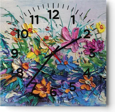 Produktbild von Wanduhr - Quadrat - Glasuhr - Blumen die Farben pastos - 40x40cm - Schleichendes Uhrwerk - Lautlos - zum Aufhängen bereit - Dekoration Modern - Wanddekoration aus Glas - C4AC40x40-4521