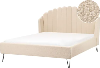 Produktbild von BELIANI Polsterbett Beige Bouclé mit Lattenrost 160x200 cm Hohes Kopfteil Vertikale Steppung Muschel-Design Schlafzimmer Doppelbett Ohrenbett Modern