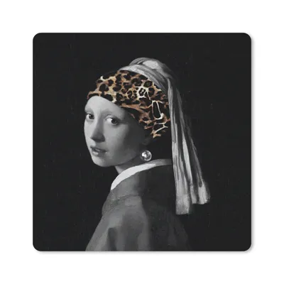 Produktbild von MuchoWow® Mauspad Mousepad Das Mädchen mit dem Perlenohrring - Alter Meister - Pantherdruck 20x20 cm - Mousepads - Maus Mat - Pad - Mausunterlage - Desk Mat - Bureauartikeln