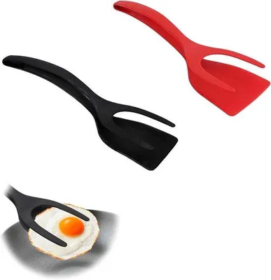 Produktbild von Kochlöffel und Spatel, silikonbeschichtigt, rot und schwarz, 2-teilig