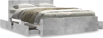 A bed frame with drawers underneath, shown from a side angle.