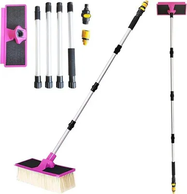 Produktbild von Famanu Teleskopische Waschbürste mit Wasseranschluss - Ideal für gründliches Autowaschen