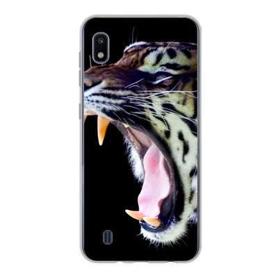 Produktbild von MuchoWow® Handyhülle Schutzhülle Hülle für Samsung Galaxy A10 Brüllender Tiger auf schwarzem Hintergrund Silikon Softcase Handy Hülle