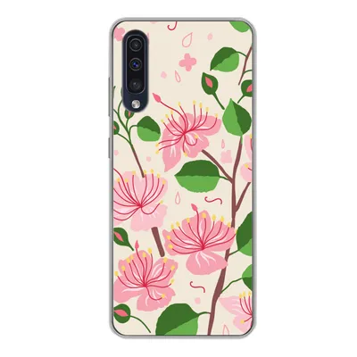 Produktbild von MuchoWow® Handyhülle Schutzhülle Hülle für Samsung Galaxy A50 Blume - Rosa - Blatt - Muster Silikon Softcase Handy Hülle - Mobiltelefonhülle