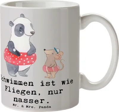 Produktbild von Mr. & Mrs. Panda Kaffeetasse Schwimmen wie Fliegen - Grau Pastell - Geschenk, Sportler, Tasse, Kaffeebecher, Freiheit, Teetasse, Teamsport, Geschenke, Sport, Wasser