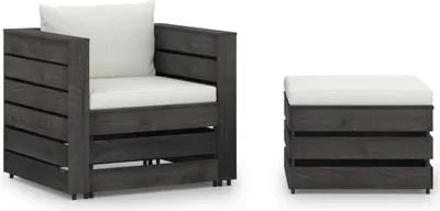 Produktbild von 2-tlg. Garten-Lounge-Set mit Kissen Grau Imprägniertes Holz