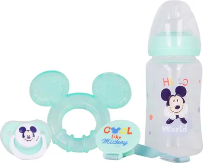 Produktbild von Mickey Mouse, Babyset mit Flasche / Schnuller / Beißring / Schnullerhalter, Blau