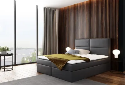 Productafbeelding van Boxspringbed DERBI, kunstleer, antraciet, 200x200 cm, inclusief bedopslagen