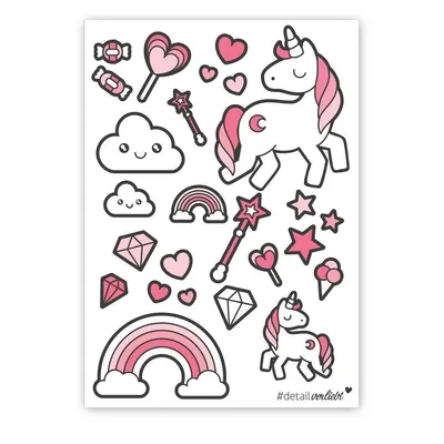 Produktbild von 25 Einhorn-Sticker I DIN A4 Bogen I Mädchen Einhorn-Aufkleber für Fahrrad-Helm, Laptop, Tablet, Handy, Scrapbooking, Kinder-Geburtstag, Schultüte oder als Geschenkidee I dv_149