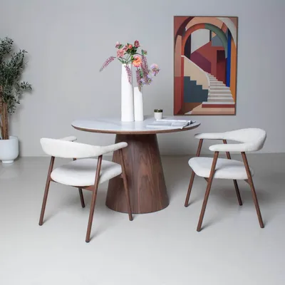 Produktbild von Giga Meubel Esstisch Alba - Weiß Keramik/Walnuss - Ø115cm