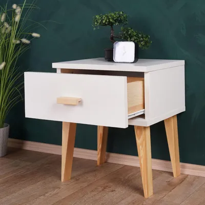 Produktbild von Nachtkommode Kiefer massiv Vollholz natur / weiß 017 - Abmessung: 49 x 45 x 35 cm (H x B x T)