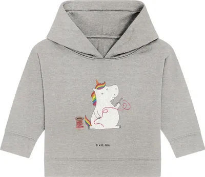 Produktbild von Mr. & Mrs. Panda Organic Baby Hoodie Einhorn Näherin 12. - 18. Monat - Heather Grey - Geschenk, Kapuzenshirt, Häkeln, Unicorn, Nähen, Kapuzensweatshirt, Freundin