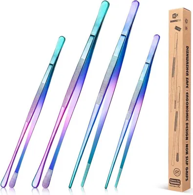 Zdjęcie produktu dla 4-częściowy profesjonalny zestaw pęset ze stali nierdzewnej 10'' i 12'' do grillowania i gotowania
