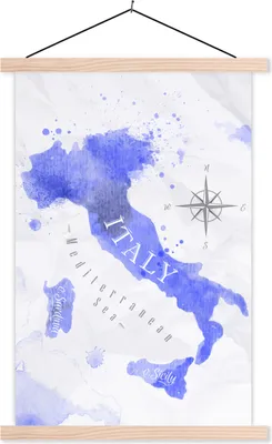Produktbild von MuchoWow® Textilposter Karten - Aquarell - Italien 60x90 cm mit holzfarbenen Rahmen - Textil