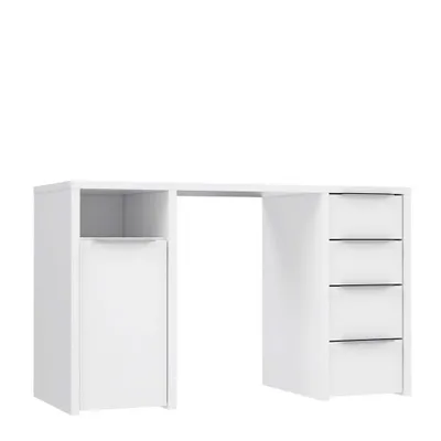 Produktbild von BILBAO Schreibtisch 1 Tür 4 Schubladen - Weißes Papierdekor - L 125 x T 50 x H 75 cm