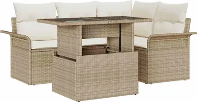 Produktbild von vidaXL Gartensofa-set 5 stk. Beige Poly-Rattan