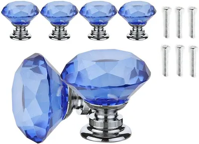 Produktbild von Möbelknöpfe 30 mm, 6 Stück, blaue Kristall, diamantform, für Küche, Schränke, Schubladen