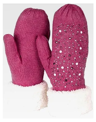 Produktbild von Damen Winter Strickfäustlinge mit Strass und Perlen, Thermo Fleece, Handschuhe