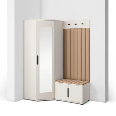 Produktbild von Garderoben-Set Napoli Version 21: Eckschrank mit Polsterpaneelen, Schuhschrank Flur und Eingangsbereich (Cashmere/Trinity 04)