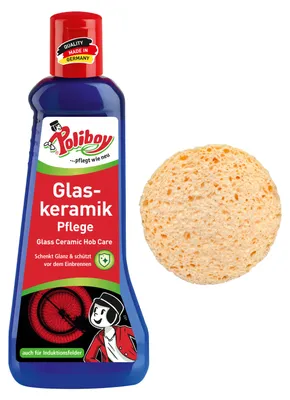 Produktbild von Poliboy Glaskeramik Pflege - 200ml - mit Einbrennschutz - Kochfeldreiniger für Glaskeramik - Mit Schwamm - 99A5001