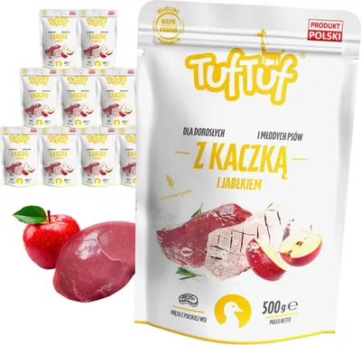 Produktbild von Tuftuf | Nassfutter für Hunde - 10x500g - Entenfleisch mit Apfel - 69% Feuchtigkeit - Ohne Zusätze