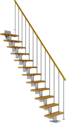 Produktbild von Dolle Mittelholmtreppe Dublin Gerade aus Eiche lackiert 71 cm breit für GH 240–292 cm UK Metall Perlgrau mit Einzelstabgeländer