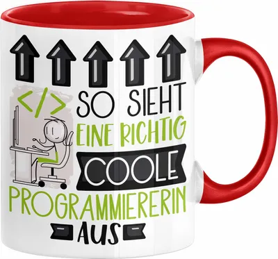 Produktbild von Programmiererin Geschenk Tasse Geschenkidee für Programmiererin Geburtstag Weihnachten Spruch So Sieht Eine Richtig Coole Programmiererin Aus Kaffee-Becher  (Rot)