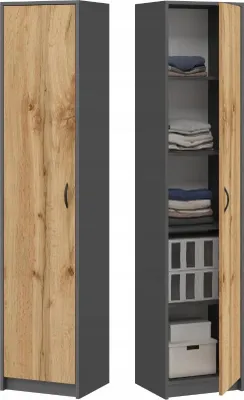 Produktbild von BDW, Kleiderschrank, 40×185×35 cm, 5 Einlegeböden, 1 Tür, Graphit / Wotan-eiche