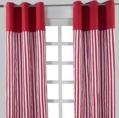 Produktbild von HOMESCAPES Gardinen mit Ösen breite Streifen rot 100% Baumwolle, 137 x 117 cm
